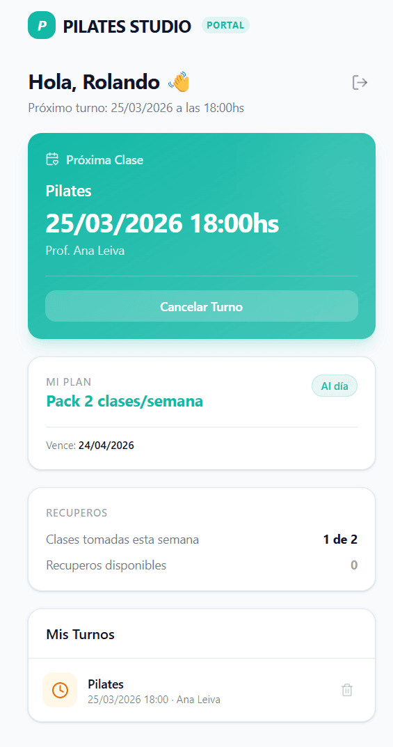 Portal del alumno en Pilates Flow