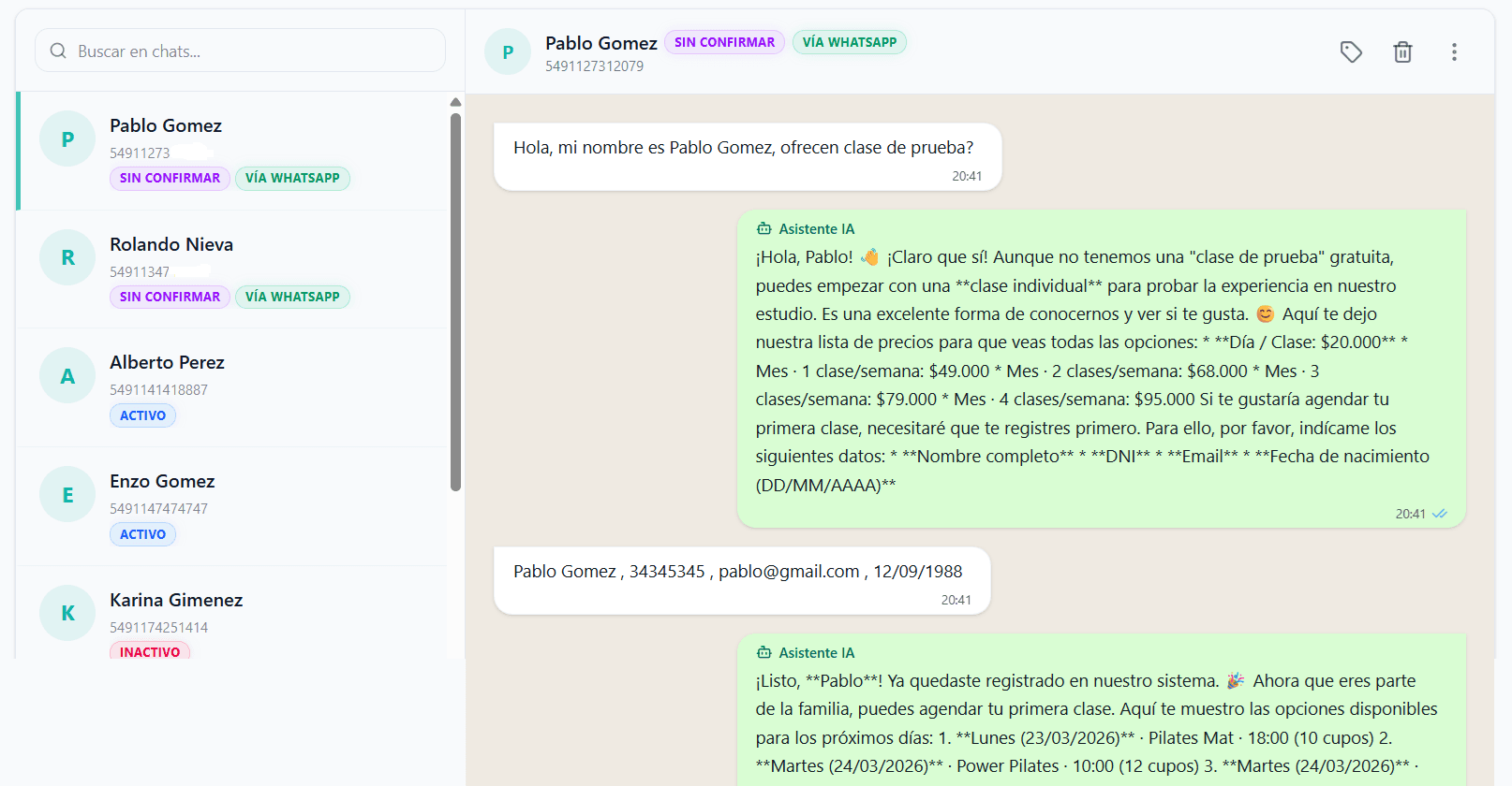 Chat con asistente IA